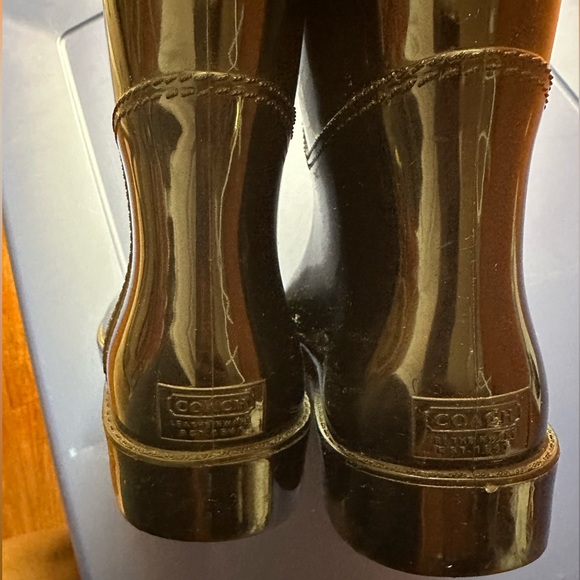 Vintage COACH Black Glossy Rubber Knee-High Rain-boots (EUC) - Picture 3 of 7